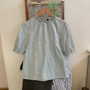 High neck eyelet blouse